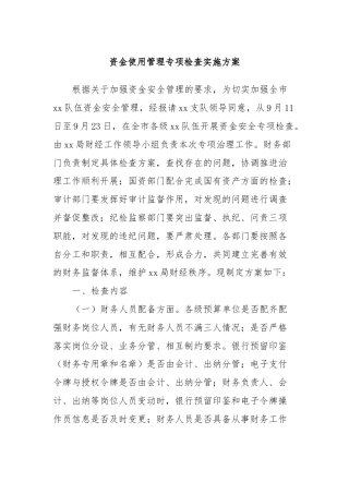 资金使用管理专项检查实施方案