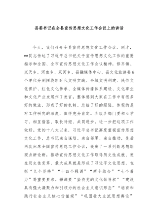 县委书记在全县宣传思想文化工作会议上的讲话