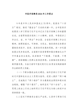 市医疗保障局2024年工作要点