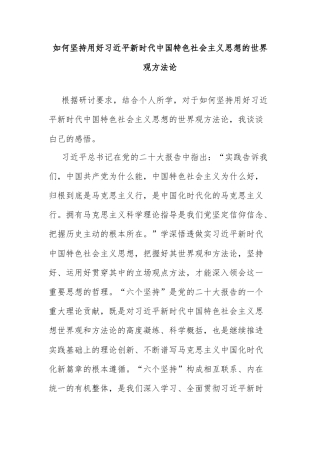 如何坚持用好习近平新时代中国特色社会主义思想的世界观方法论
