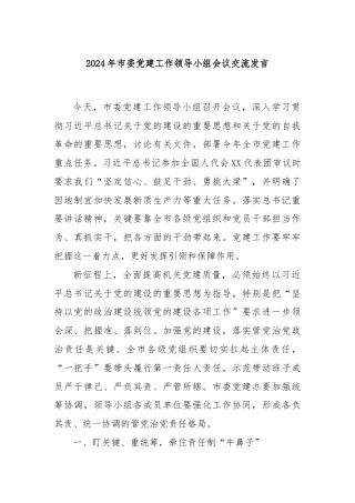 2024年市委党建工作领导小组会议交流发言