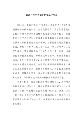 2024年全市供销合作社工作要点