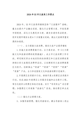 2024年XX市文旅局工作要点