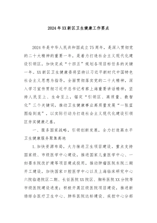 2024年XX新区卫生健康工作要点