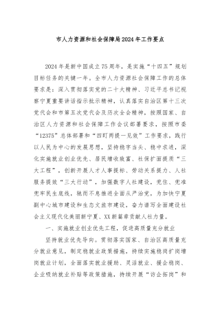 市人力资源和社会保障局2024年工作要点
