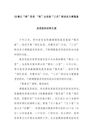 XX镇以“排”促进 “抓”出实效“三式”联动发力建强基层党组织材料汇报