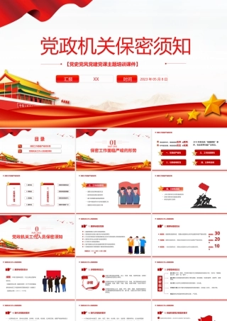 2023党政机关保密须知PPT红色党政风党史党建党课培训微党课课件模板下载