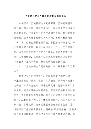 “党建＋安全”铸造高质量发展压舱石
