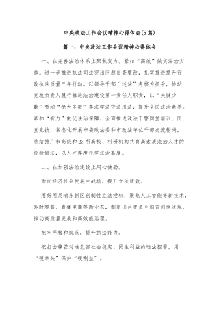 (5篇)中央政法工作会议精神心得体会
