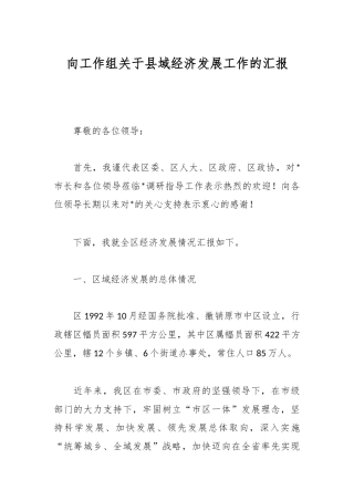 向工作组关于县域经济发展工作的汇报