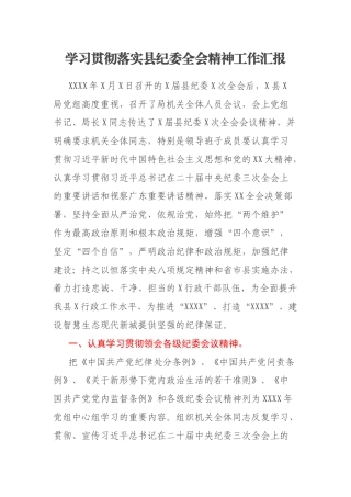 学习贯彻落实县纪委全会精神工作汇报