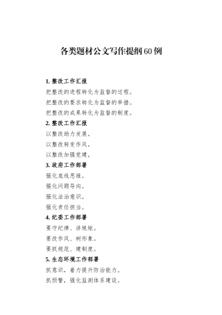 各类题材公文写作提纲60例