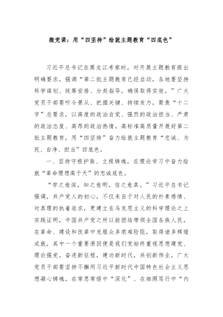 微党课：用“四坚持”绘就主题教育“四底色”