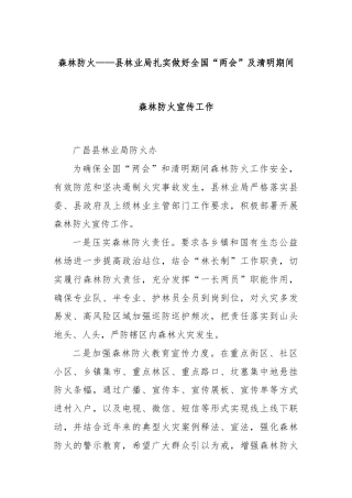 森林防火——县林业局扎实做好全国“两会”及清明期间森林防火宣传工作