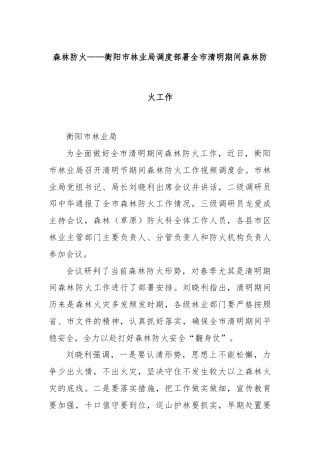 森林防火——衡阳市林业局调度部署全市清明期间森林防火工作