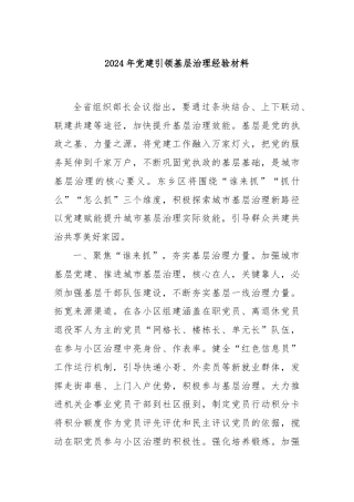 2024年党建引领基层治理经验材料