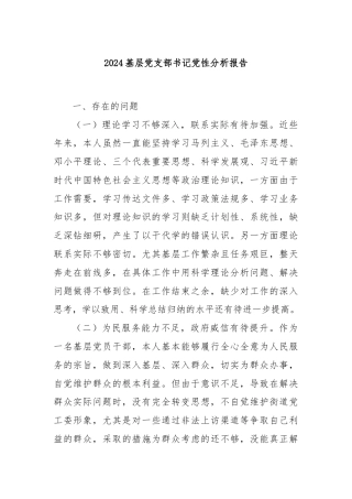 2024基层党支部书记党性分析报告