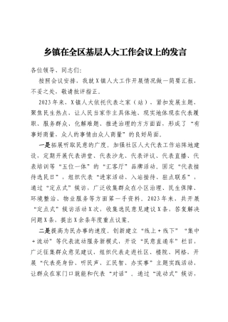 乡镇在全区基层人大工作会议上的发言