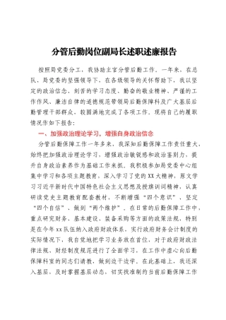 分管后勤岗位副局长述职述廉报告