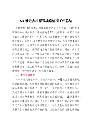 XX推进乡村振兴战略情况工作总结