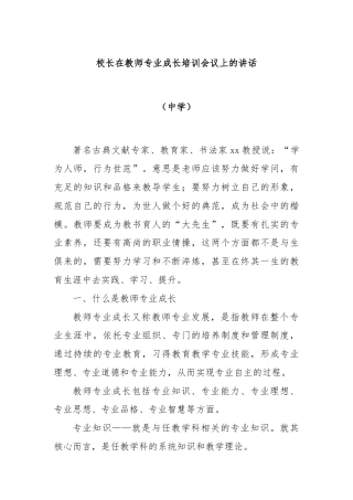 校长在教师专业成长培训会议上的讲话（中学）