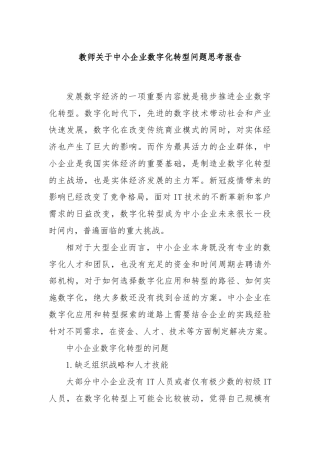 教师关于中小企业数字化转型问题思考报告