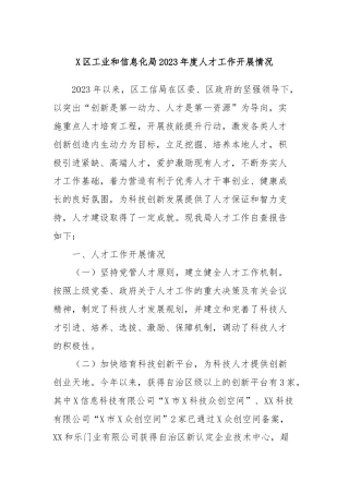 X区工业和信息化局2023年度人才工作开展情况