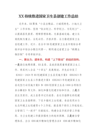 XX持续推进国家卫生县创建工作总结