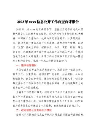 2023年xxxx信息公开工作自查自评报告