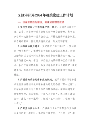 X区审计局2024年机关党建工作计划