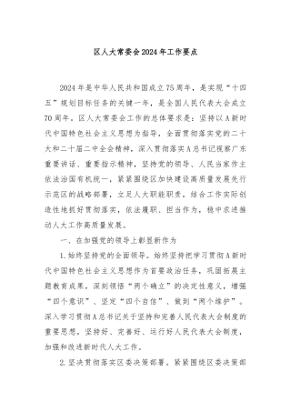 区人大常委会2024年工作要点