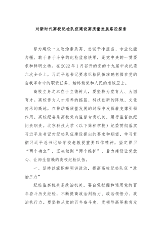 对新时代高校纪检队伍建设高质量发展路径探索