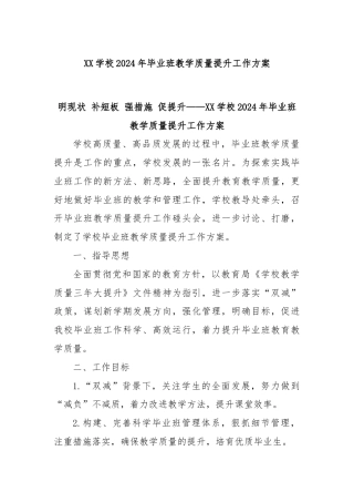 XX学校2024年毕业班教学质量提升工作方案