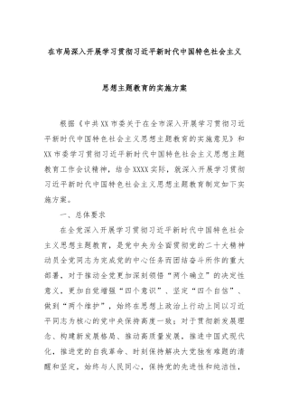 在市局深入开展学习贯彻习近平新时代中国特色社会主义思想主题教育的实施方案