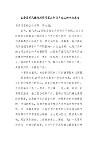 在全县党风廉政建设巡察工作动员会上的表态发言