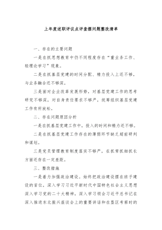 上年度述职评议点评查摆问题整改清单