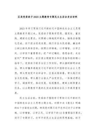 区局党委班子2023主题教育专题民主生活会发言材料