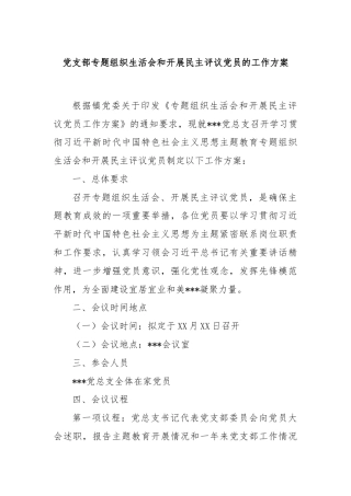 党支部专题组织生活会和开展民主评议党员的工作方案