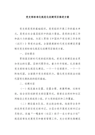 党支部标准化规范化创建项目推进方案