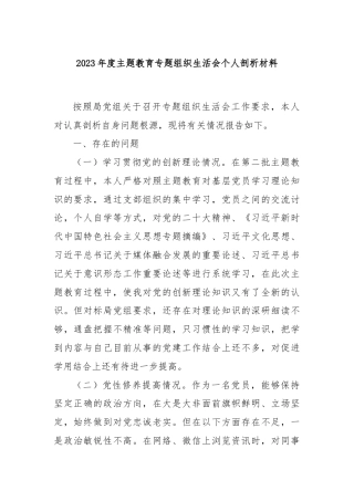 2023年度主题教育专题组织生活会个人剖析材料