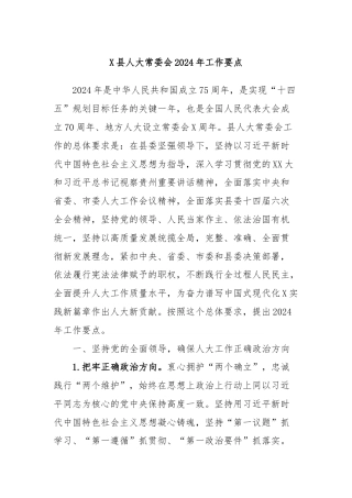 X县人大常委会2024年工作要点