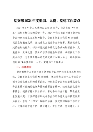 党支部2024年度组织、人资、党建工作要点