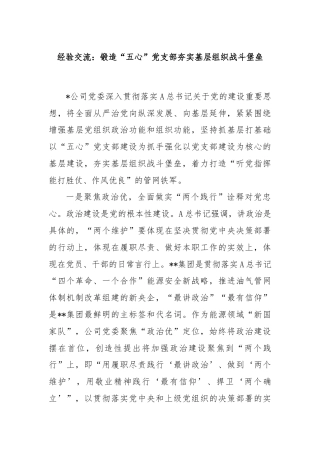 经验交流：锻造“五心”党支部夯实基层组织战斗堡垒