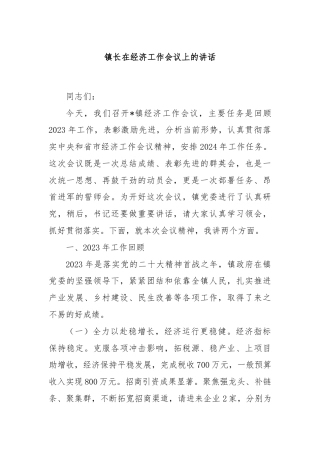 镇长在经济工作会议上的讲话