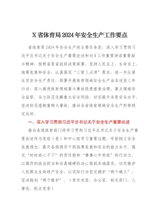 X省体育局2024年安全生产工作要点