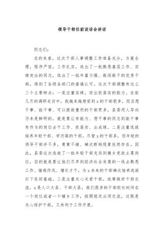 领导干部任前谈话会讲话