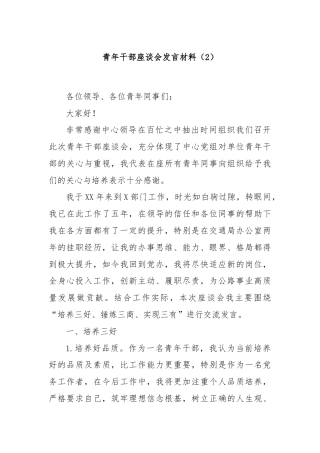 青年干部座谈会发言材料(2）