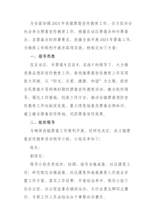 镇2024年开展禁毒工作方案
