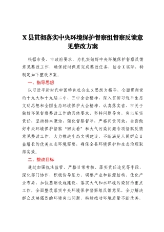 X县贯彻落实中央环境保护督察组督察反馈意见整改方案