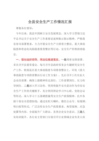 全县安全生产工作情况汇报